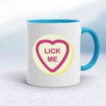 Suck-Lick Me Love Heart Sweet Mug - White/Light Blue - 7