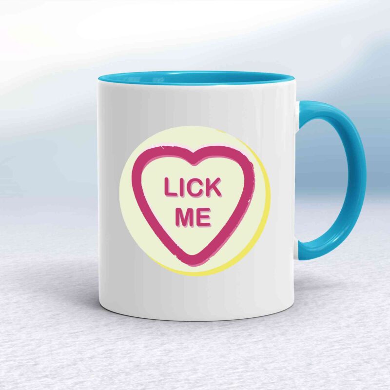 Suck-Lick Me Love Heart Sweet Mug - White/Light Blue - 7