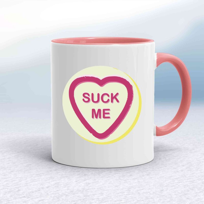 Suck-Lick Me Love Heart Sweet Mug - White/Pink - 12