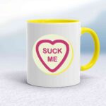 Suck-Lick Me Love Heart Sweet Mug - White/Yellow - 20